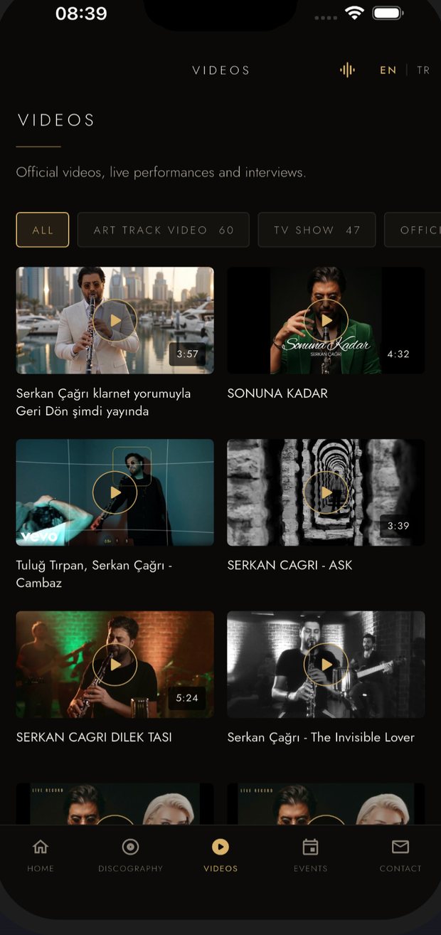 Videos screen